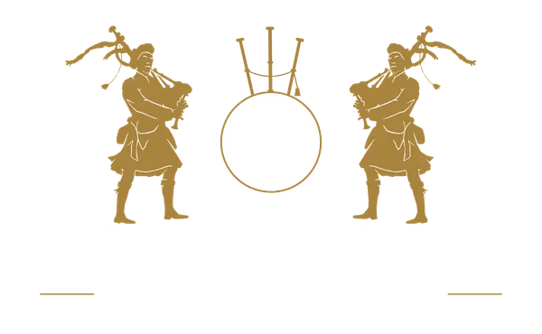 Logo Udo Zahlauer, Dudelsack Regensburg: zwei goldene Dudelsackspieler neben dem Monogramm UZ